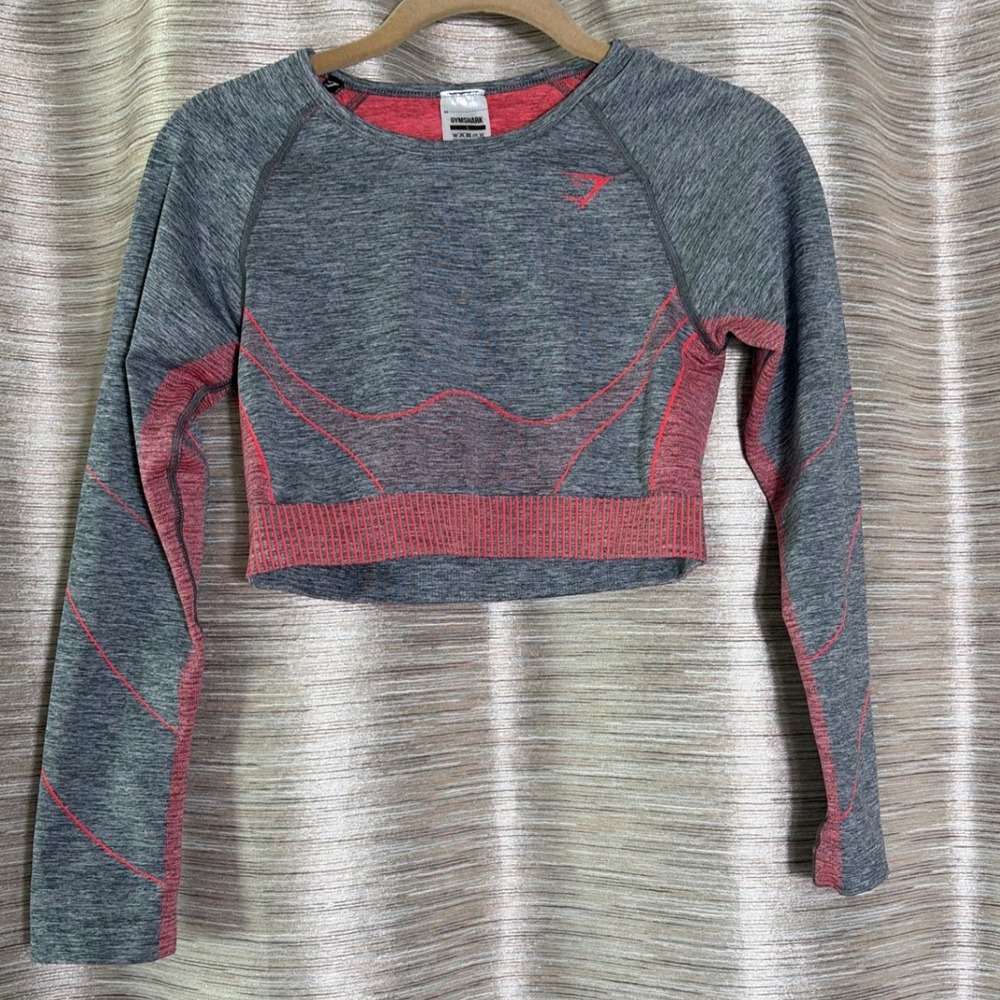Gymshark Vital Seamless 2.0 Long Sleeve Crop Top Grey Pink Marl GLCT4458 Large